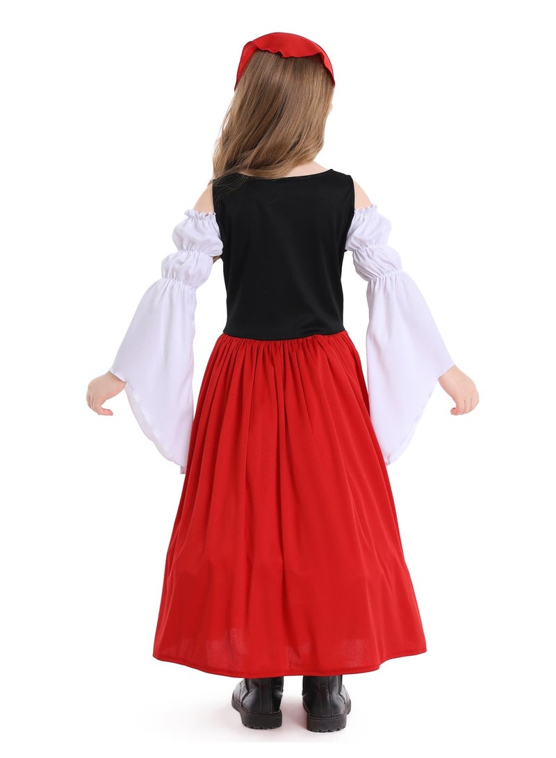 نيبمينينت Renaissance Medieval Princess Costume Dress for Girls | Victorian Bell Sleeve Off-Shoulder Gown with Headband | Fancy Dress-Up for Halloween, Cosplay, Themed Parties (Ages 4-16 Years) - Image 4